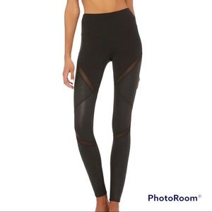 Alo Yoga Black Sheila Glossy/Mesh Tights Leggings